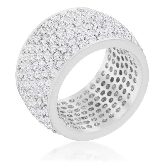 Wide Pave Cubic Zirconia Silvertone Band Ring  